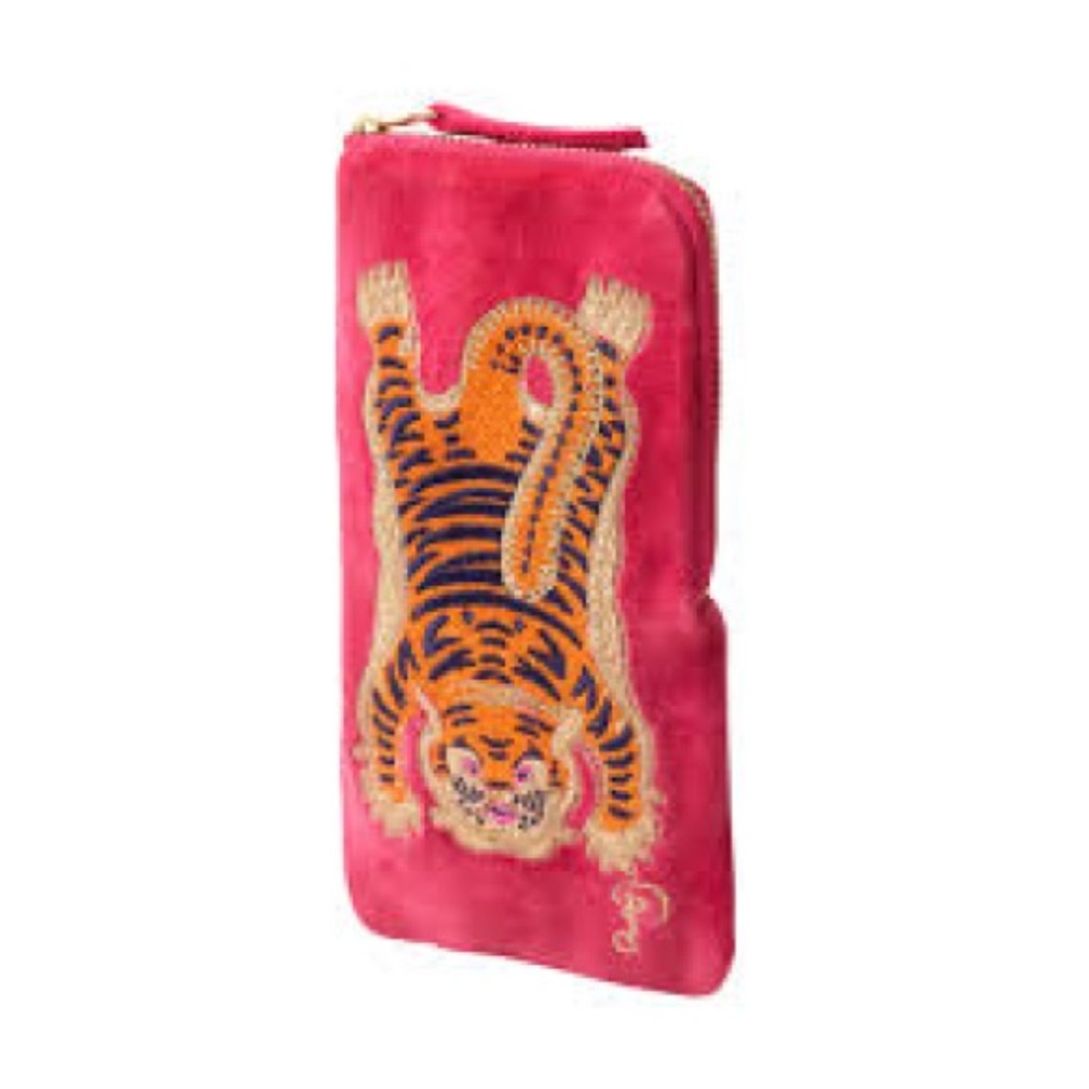 Powder UK Thrill of the Tiger luxury velvet sunglass case / zip closure - NWT